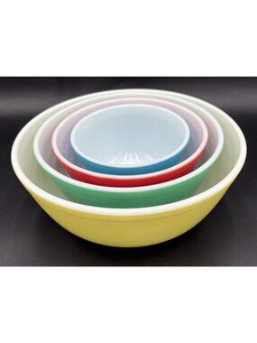 Vtg PYREX Primary Colors Nesting Bowl Set of 4 Ovenware 1940s 401,402,403,404
